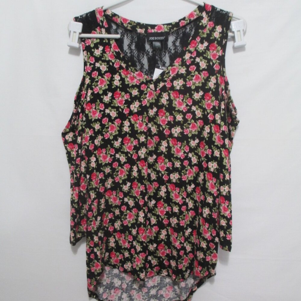 NWT Joe Boxer Womens Floral Top Size L Cold Shoulder Back Lace 3/4 Sleeve